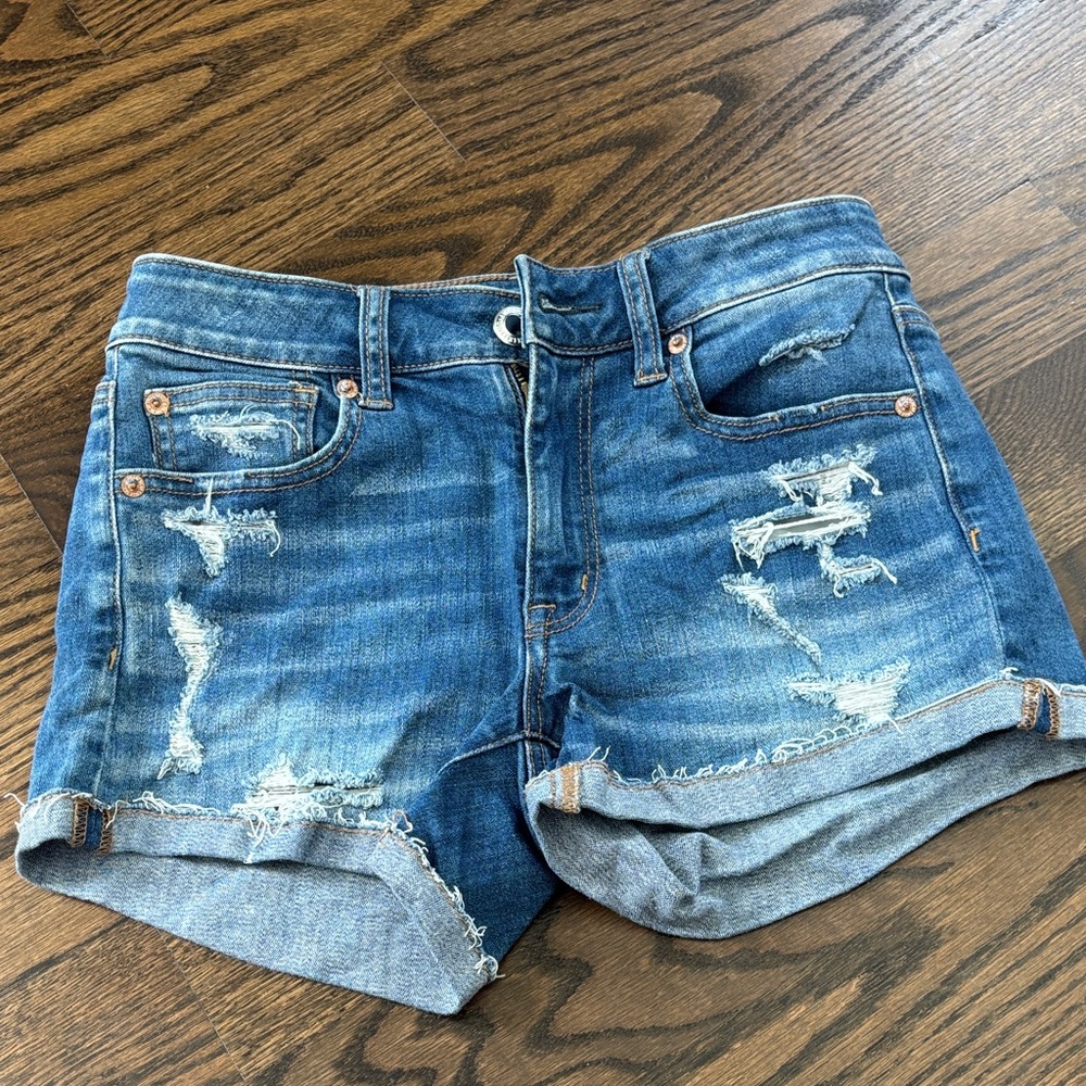 American Eagle Outfitters Blue Distressed Jean Shorts